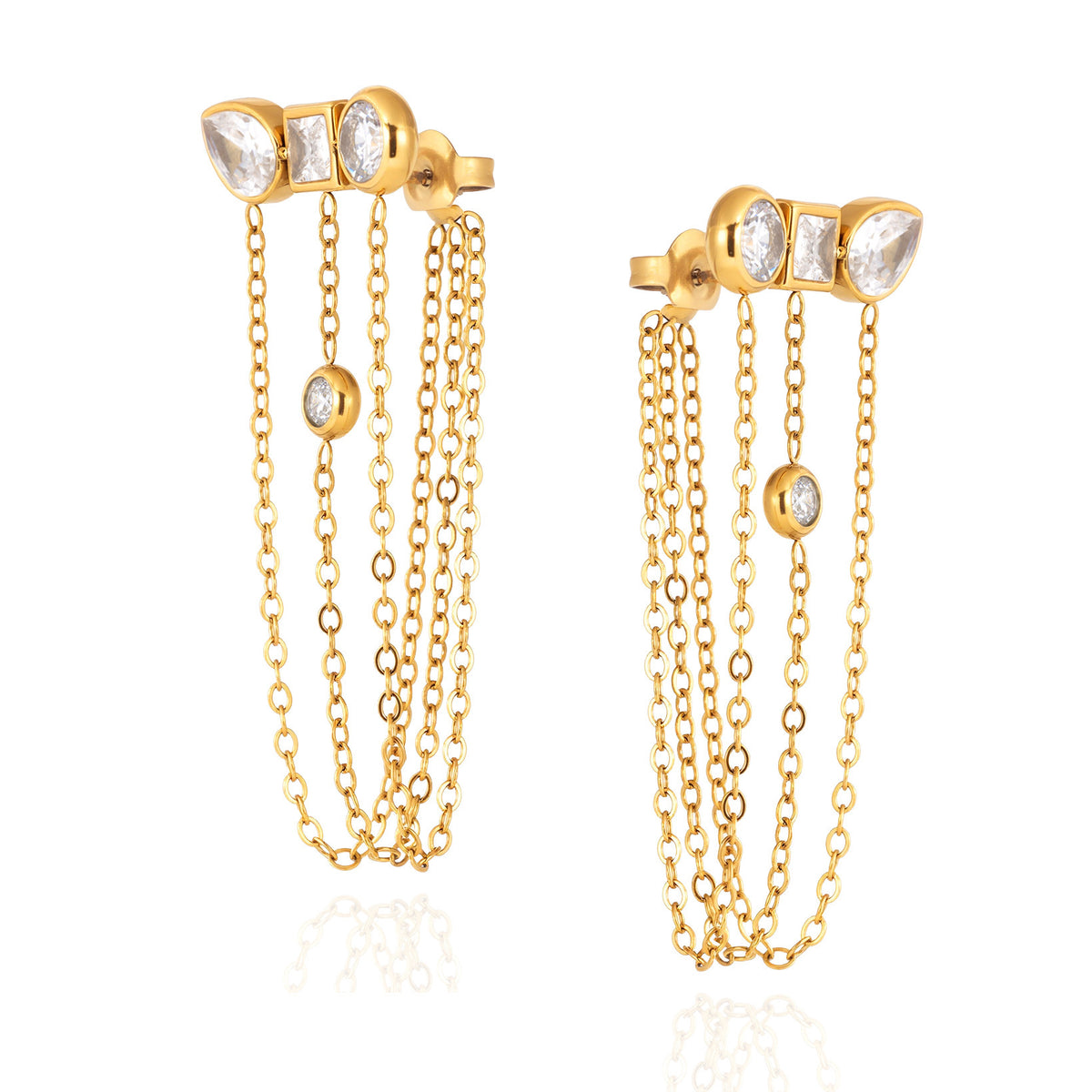 Triple Stone Chain Earrings