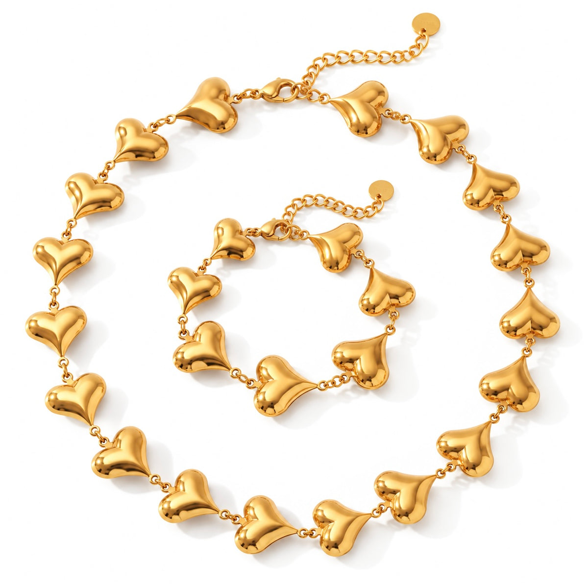 3D Puffy Heart Necklace & Bracelet Set