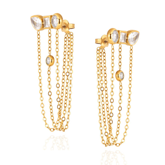 Triple Stone Chain Earrings
