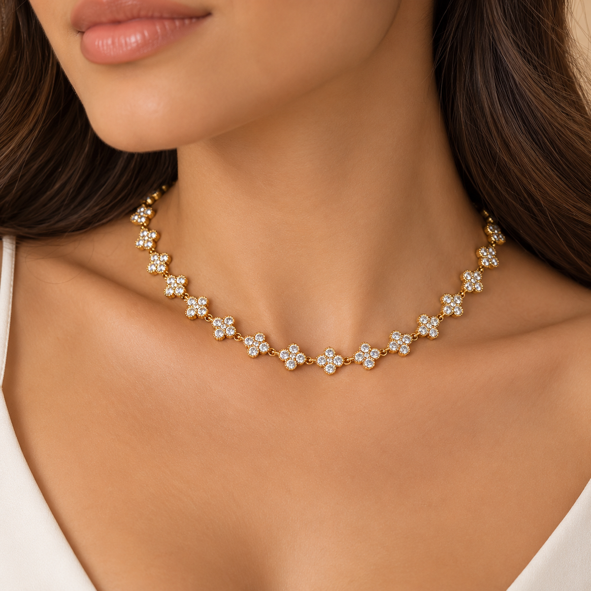 Four-Petal CZ Necklace