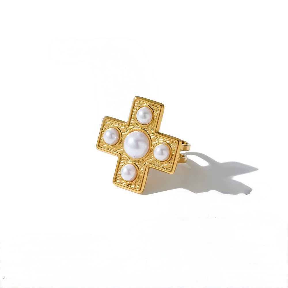 Pearl Cross Statement Ring