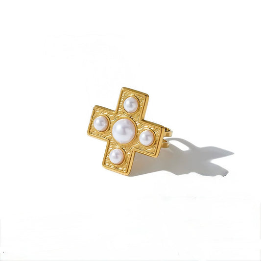 Pearl Cross Statement Ring